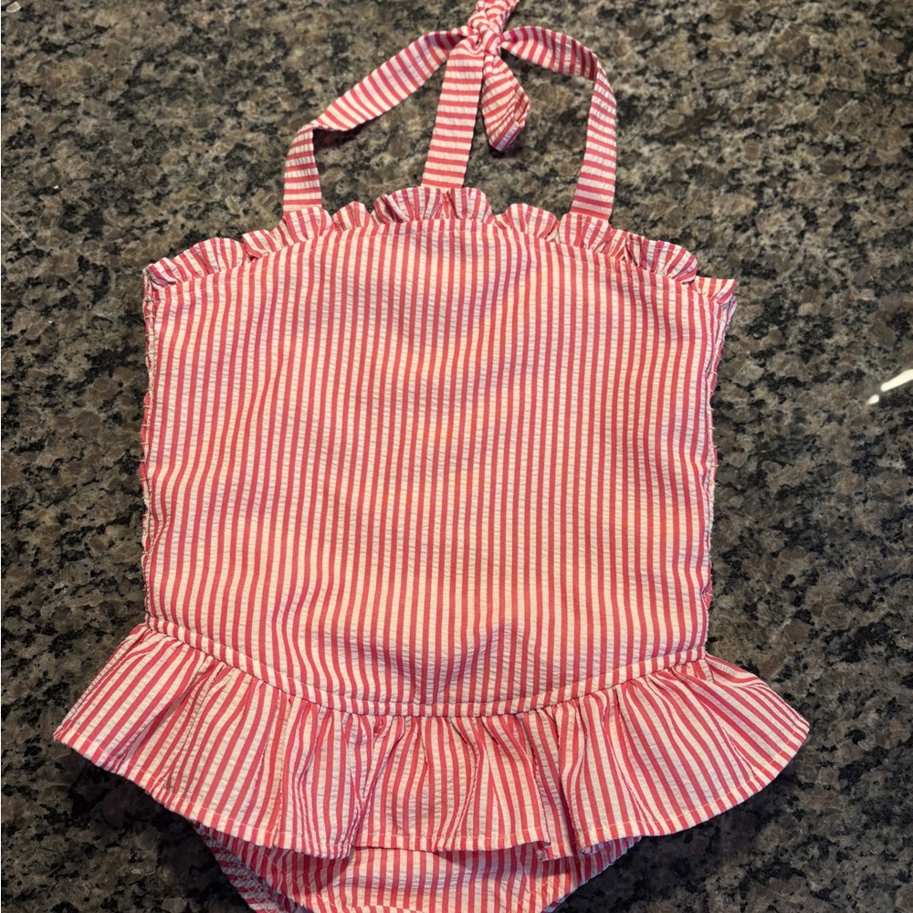 Kelly's Kids Red and White Striped Ruffle Halter Top